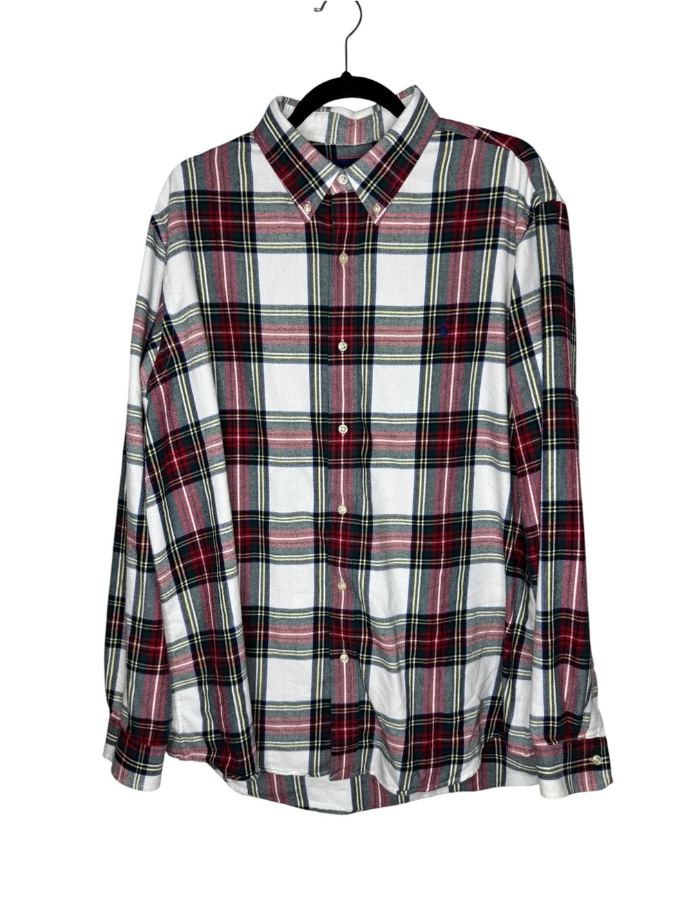 Ralph Lauren Mens XXL Classic Fit Performance Flannel Plaid Shirt White Red‎